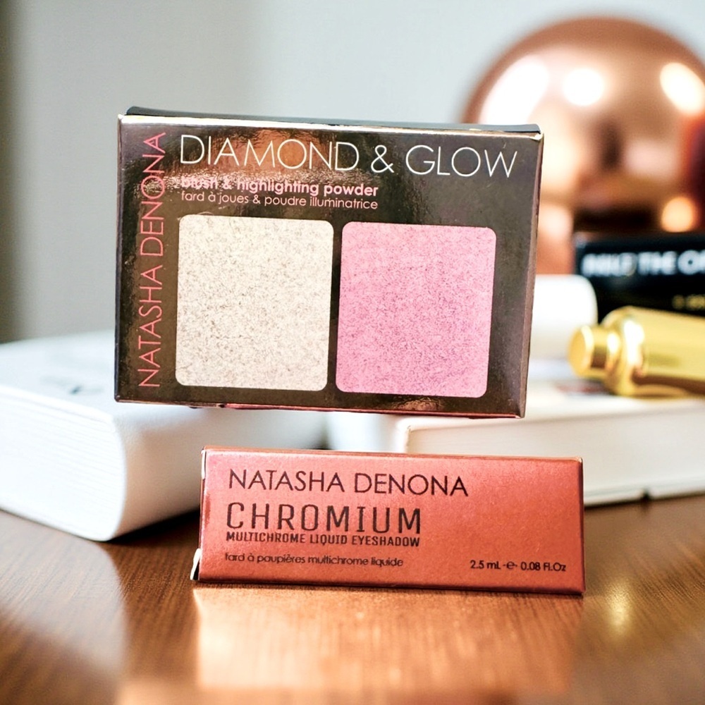 🌸 NATASHA DEDONA MINI DIAMOND & GLOW POWDER & CHROMIUM LIQUID EYESHADOW